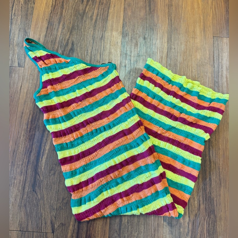 One shoulder lightweight multi colored knit dress